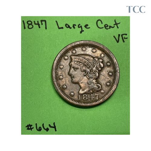 1847 Braided Hair Large Cent VF Very Fine
