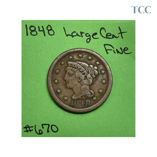 1848 Braided Hair Large Cent FN Fine