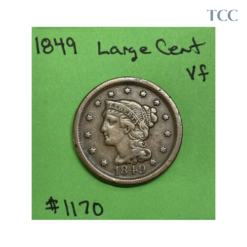 1849 Braided Hair Large Cent Choice VF Very Fine