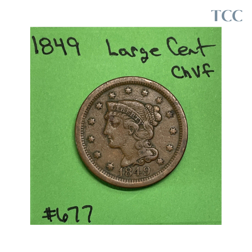 1849 Braided Hair Large Cent Choice VF Very Fine