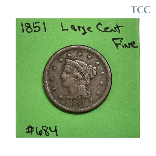 1851 Braided Hair Large Cent FN Fine