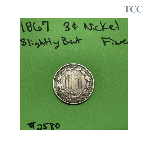 1867 Three Cent Piece F Fine Nickel