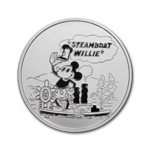 1oz Steamboat Willie Silver Round BU