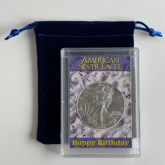Happy Birthday 2024 1oz American Silver Eagle Gift Set Royal Blue