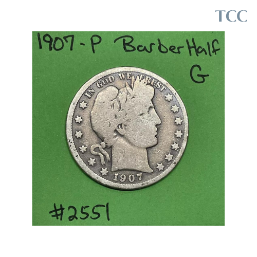 1907 P Barber Half Dollar Good 90% Silver
