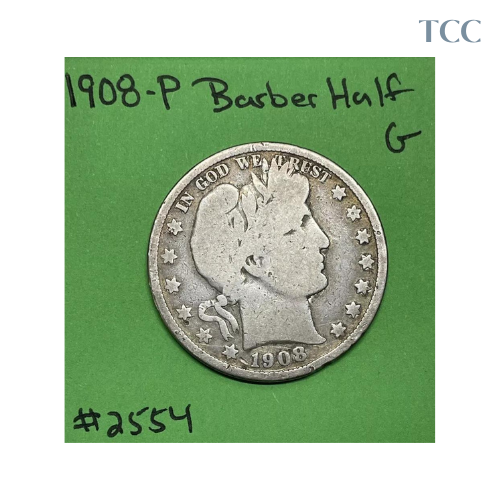 1908 P Barber Half Dollar Good 90% Silver