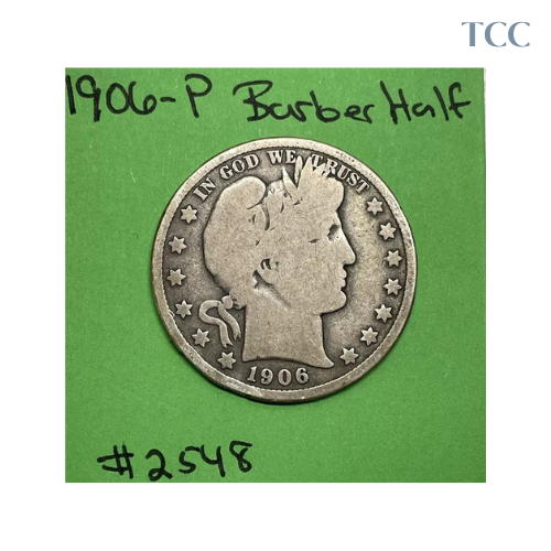 1906 P Barber Half Dollar Good (G) 50c 90% Silver