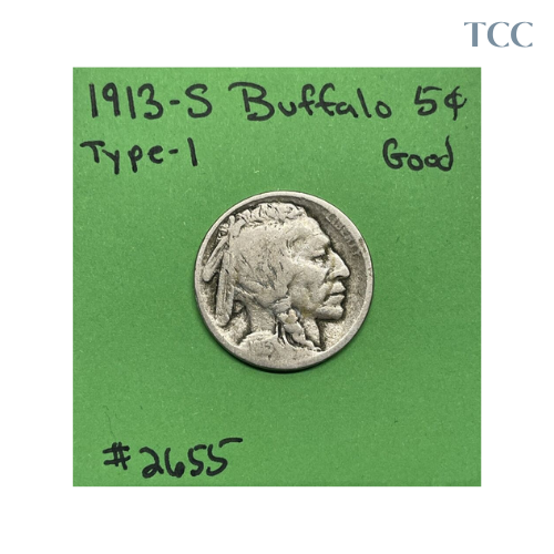 1913 S Buffalo Nickel Type 1 Good
