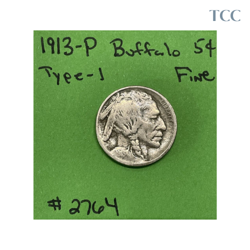 1913 P Type-1 Buffalo Indian Head Nickel Fine
