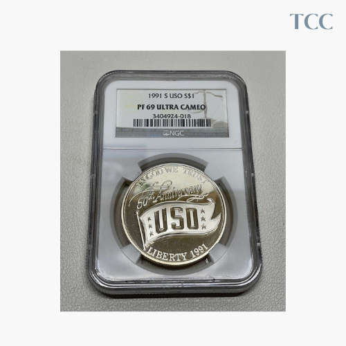 1991-S USO $1 Anniversary Silver Dollar