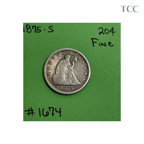 1875 S Twenty Cent Piece Fine (F) Circulated