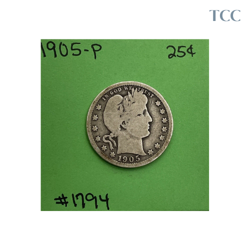 1905-P Barber Quarter About Good/VG 90% Silver