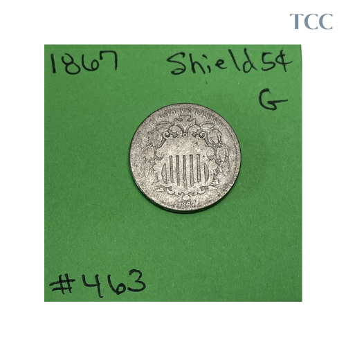 1867 Shield Nickel 5 Cent Piece No Rays Good (G)