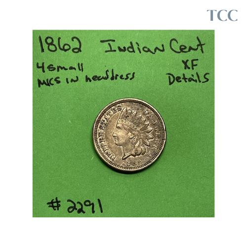 1862 Indian Head Cent 1c Better Grade XF Details