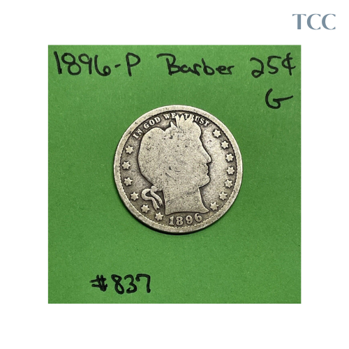 1896-P Barber Quarter 90% Silver Good
