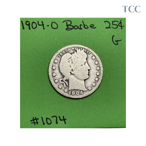 1904 O Barber Quarter Good 90% Silver 25c