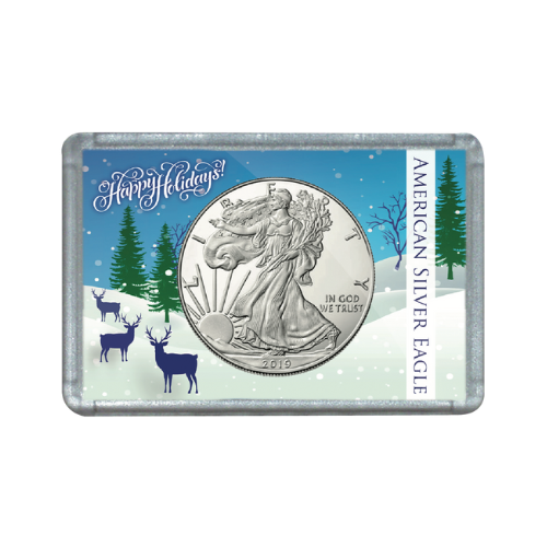 American Silver Eagle Happy Holidays Frosted Case