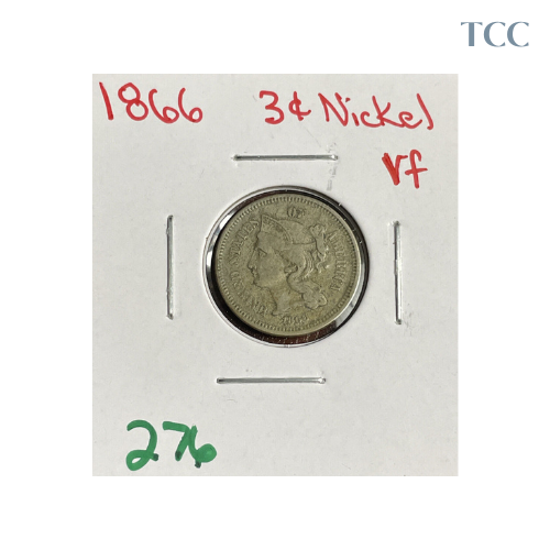 1866 P 3cent Liberty Nickel VF