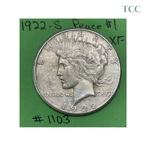 1922 S Peace Silver Dollar 90% Silver XF