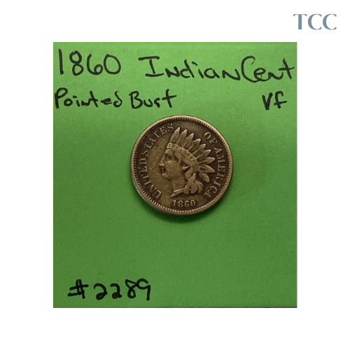 1860 Indian Head Cent / Penny 1c Pointed Bust VF Very Fine