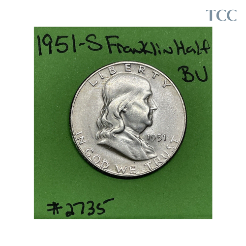1951-S Franklin Silver Half Dollar 50c Choice BU