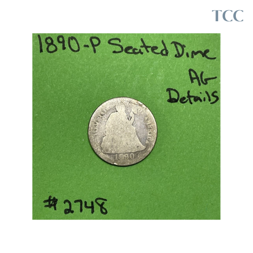 1890 P Seated Liberty Dime About Good (AG)