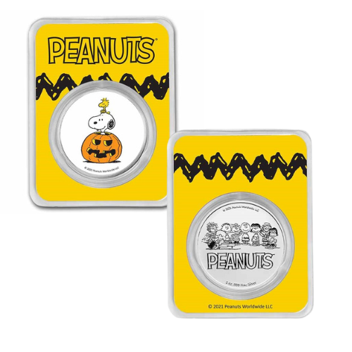 Peanuts® Snoopy & Woodstock Jack-o-Lantern 1oz Colorized Silver