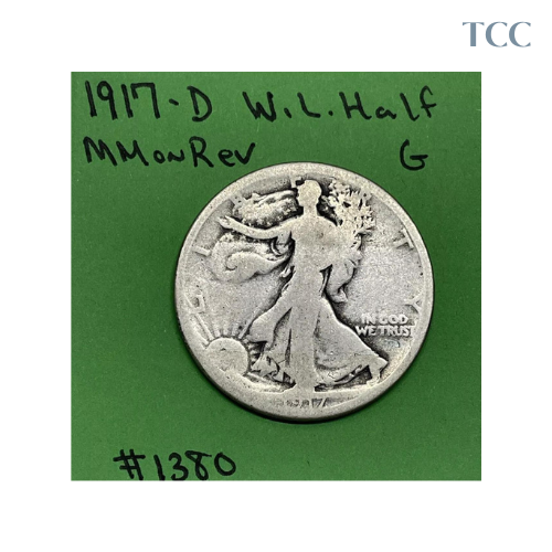 1917 D MM on Reverse Liberty Walking Half Dollar G Good 90% Silver