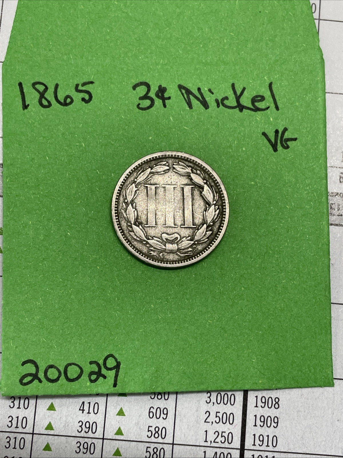 1865 Three Cent Nickel Very Good VG See Pictures