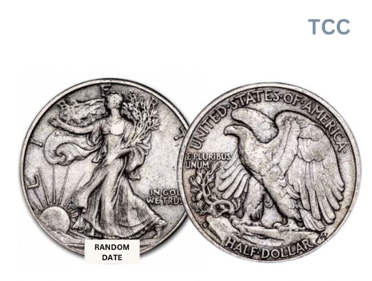 1916 - 1947 Walking Liberty Half Dollar 50c 90% Silver Random Date Avg. Circ.