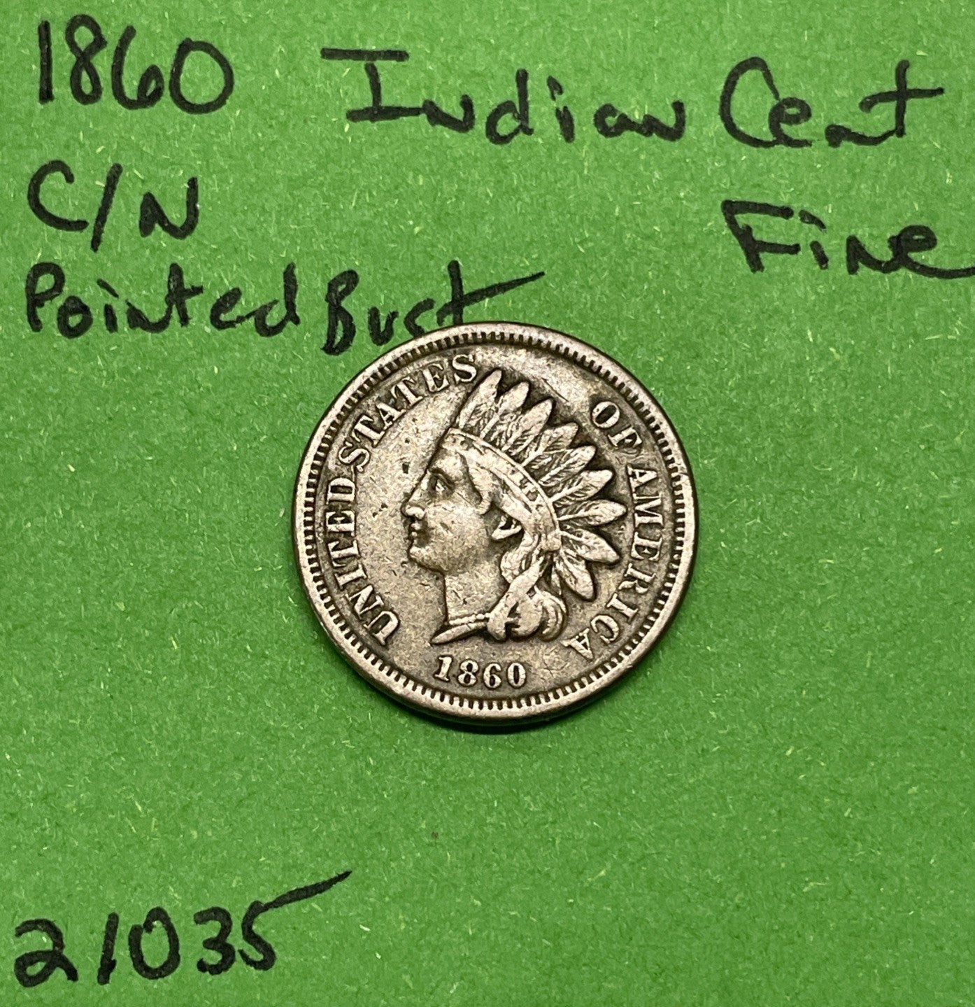 1860 Indian Head Cent 1c Fine Pointed Bust