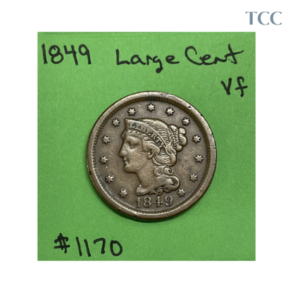 1849 Braided Hair Large Cent Choice VF Very Fine