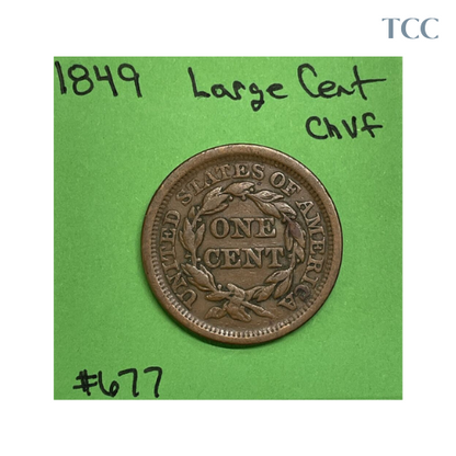 1849 Braided Hair Large Cent Choice VF Very Fine