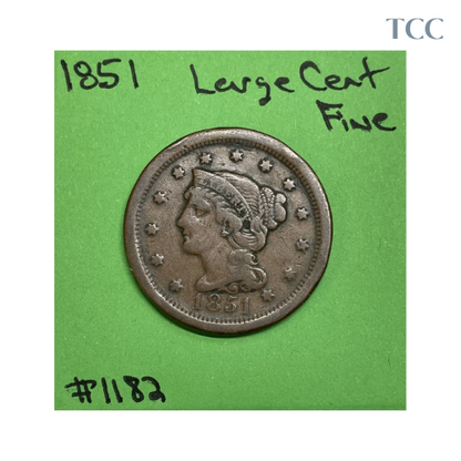 1851 Braided Hair Large Cent FN Fine