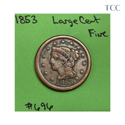 1853 Braided Hair Large Cent FN Fine