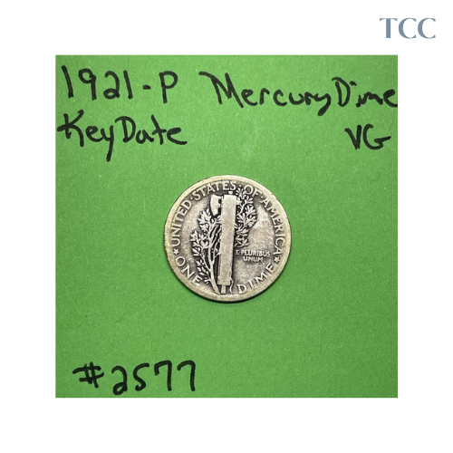 1921-P Mercury Dime Semi-Key Date VG 90% Silver