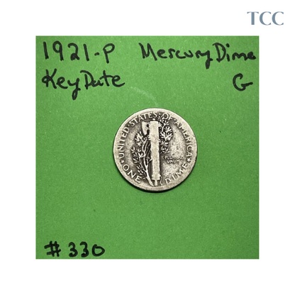 1921-P Mercury Dime Semi-Key Date G Good 90% Silver