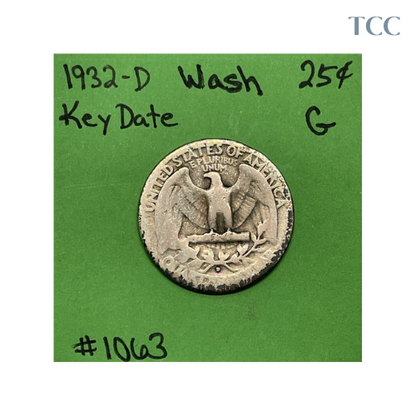 1932 D Washington Quarter Good (G) Key Date