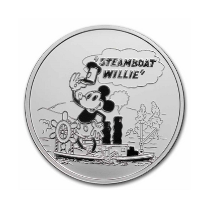 1oz Steamboat Willie Silver Round BU