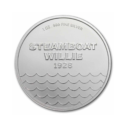 1oz Steamboat Willie Silver Round BU