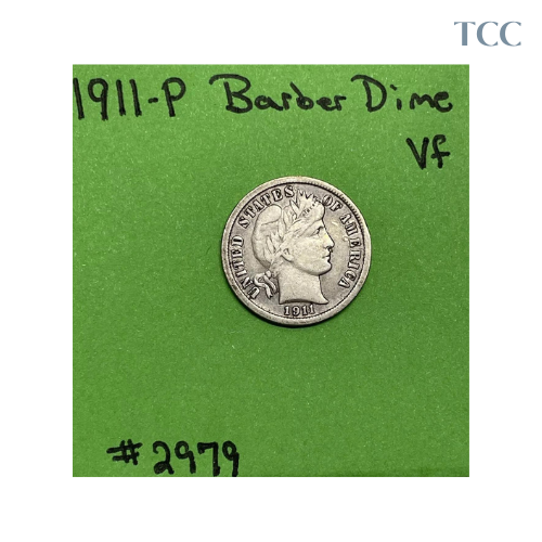 1911-P Barber Dime VF Very Fine 90% Silver