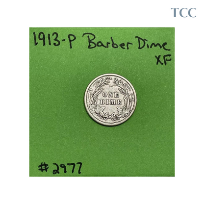 1913 Barber Dime 10c XF Extra Fine 90% Silver