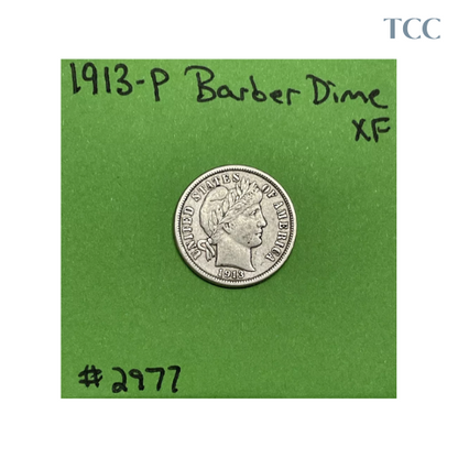 1913 Barber Dime 10c XF Extra Fine 90% Silver