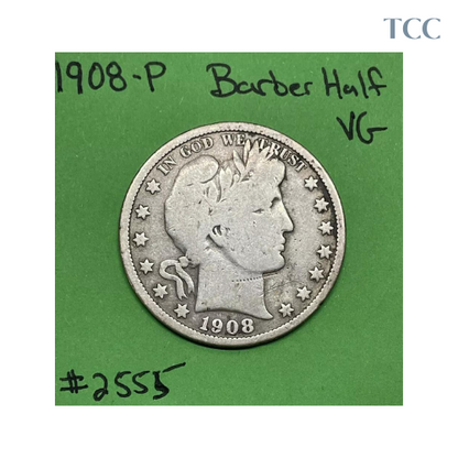 1908 P Barber Half Dollar Very Good (VG) 90% Silver