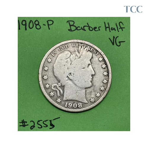 1908 P Barber Half Dollar Very Good (VG) 90% Silver