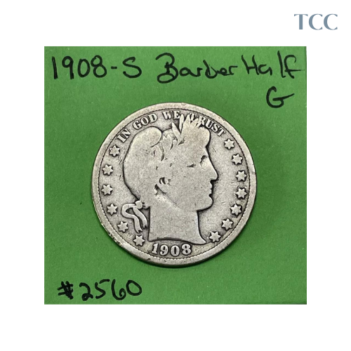 1908 S Barber Half Dollar Good (G) 90% Silver