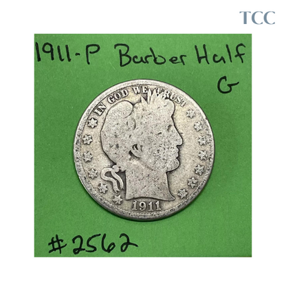 1911 P Barber Half Dollar Good (G) 90% Silver