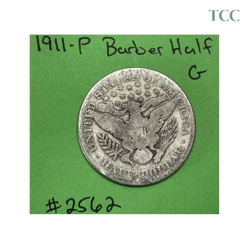 1911 P Barber Half Dollar Good (G) 90% Silver