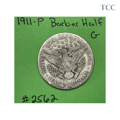 1911 P Barber Half Dollar Good (G) 90% Silver