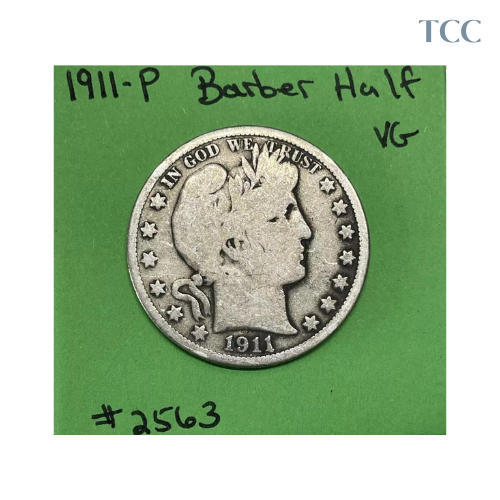 1911 P Barber Half Dollar Very Good (VG) 90% Silver